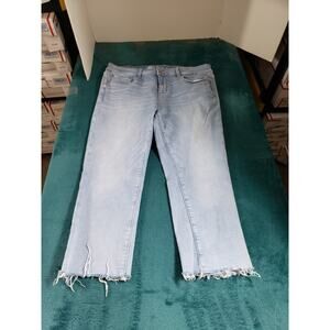 American Eagle Jeans Size 16 Womens Blue Stretch Fray Hem Mid Rise Artist Crop